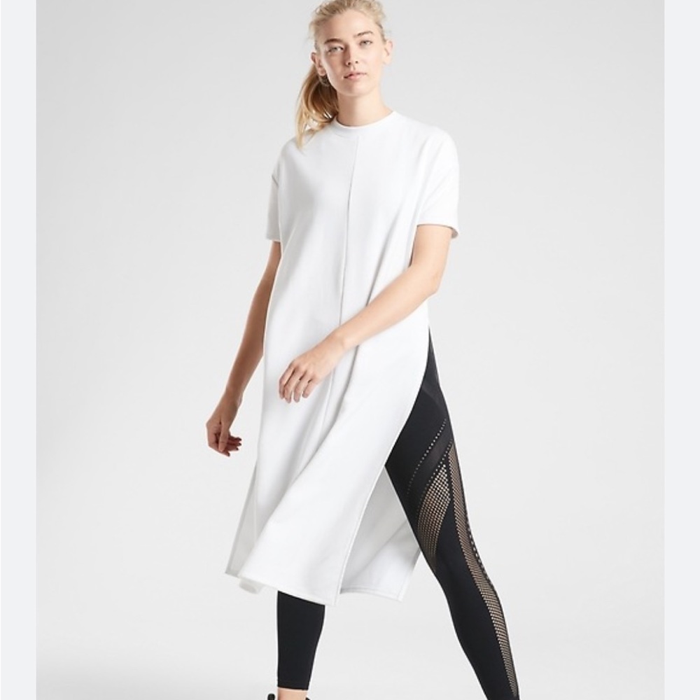 Athleta White Side-Slit Tunic Sweater
